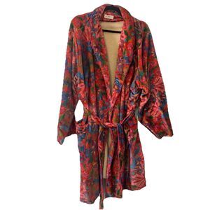 Natural Life Women’s XL Cozy Blanket Robe Belted Super Soft Fleece Pink Floral